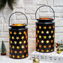 Set of 2 8"H Metal Candle Lanterns with Handle(Hollow Stars) by JHY DESIGN
