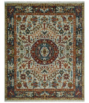 Tabriz Antique Hand Knotted Ivory, Charcoal and Rust Modern Traditional Multi Size Wool Rug