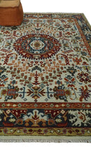 Wool Area Rug Hand Knotted Ivory Charcoal Rust - Modern Traditional by The Rug Decor