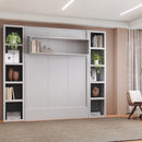 Easy-Lift Full Murphy Wall Bed in White with Two Bookshelves