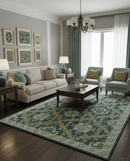 Taj Custom Made Teal Traditional Design Hand Tufted Wool Rug