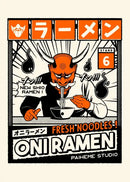 Takoyaki oni ramen orange octopus canvas wall art kitchen decor by Decorbites