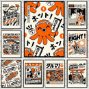 Takoyaki oni ramen orange octopus canvas wall art kitchen decor by Decorbites