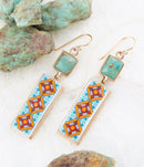 Talavera Tile and Blue Turquoise Golden Dangle Earrings