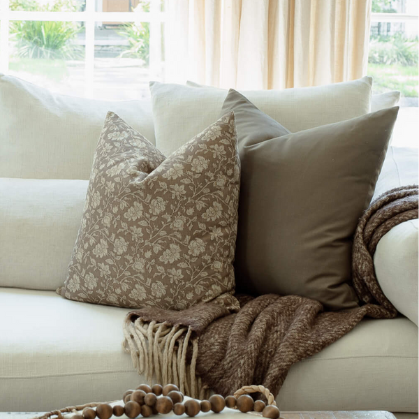 Clara Taupe Floral Pillow Cover, photo 2 of 6