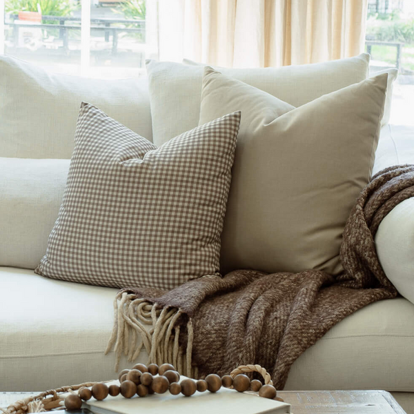 Elodie Taupe Gingham Pillow Cover, photo 2 of 7