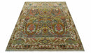 Transitional Green, Pink, Silver and Gold Hand Knotted Custom Made wool area rug