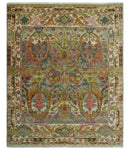 Transitional Green, Pink, Silver and Gold Hand Knotted Custom Made wool area rug