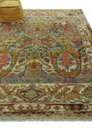 Transitional Green, Pink, Silver and Gold Hand Knotted Custom Made wool area rug