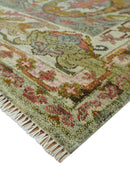 Transitional Green, Pink, Silver and Gold Hand Knotted Custom Made wool area rug