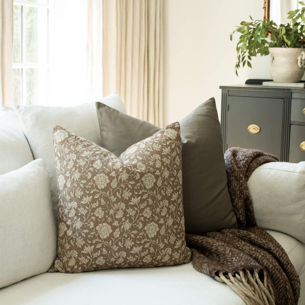 Madeleine Taupe Botanical Pillow Cover, photo 2 of 7