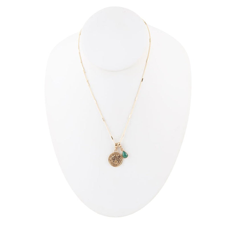 Taurus - Zodiac Green Malachite Golden Charm Necklace