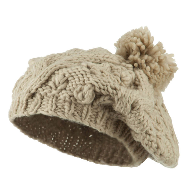 Twist Beret Knitted with Pom Pom