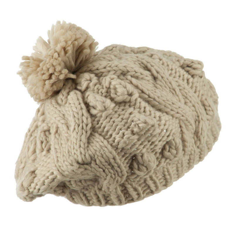 Twist Beret Knitted with Pom Pom