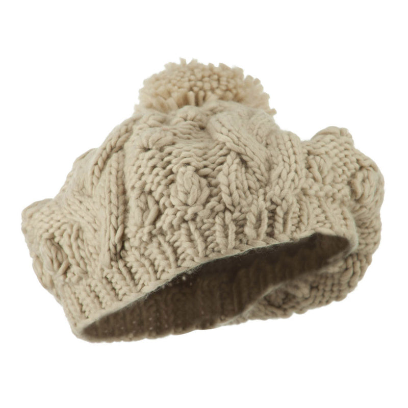 Twist Beret Knitted with Pom Pom