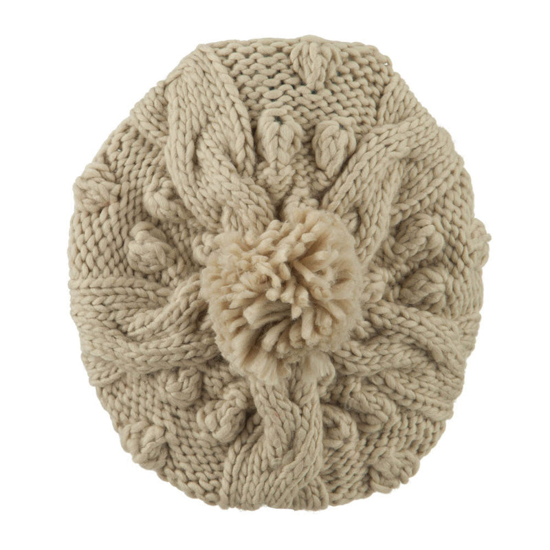 Twist Beret Knitted with Pom Pom
