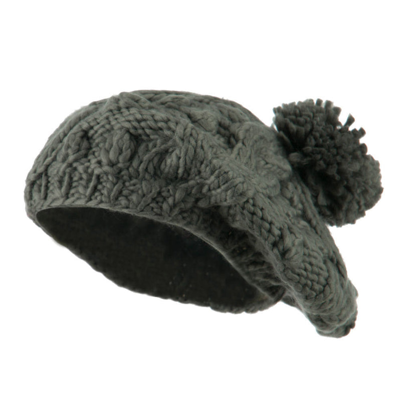 Twist Beret Knitted with Pom Pom