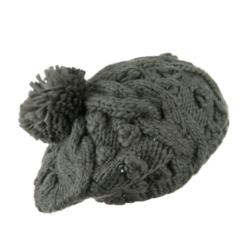 Twist Beret Knitted with Pom Pom