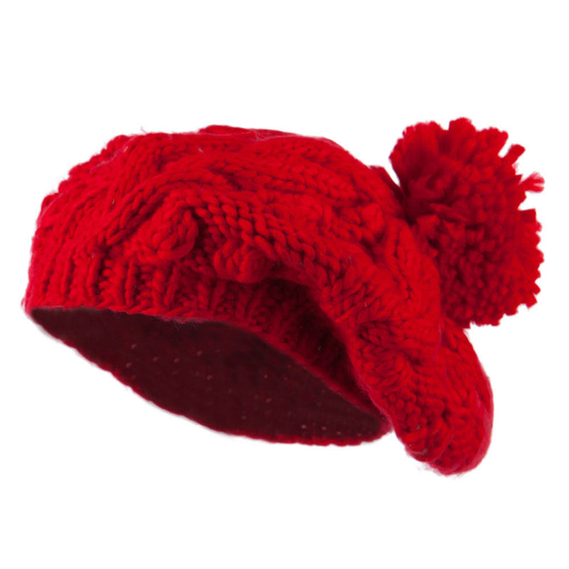 Twist Beret Knitted with Pom Pom