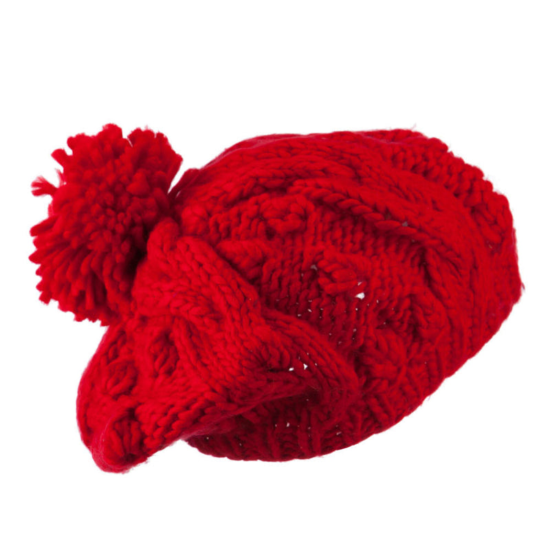Twist Beret Knitted with Pom Pom