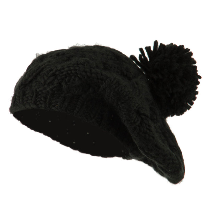 Twist Beret Knitted with Pom Pom