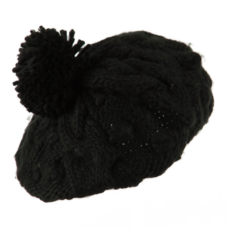 Twist Beret Knitted with Pom Pom