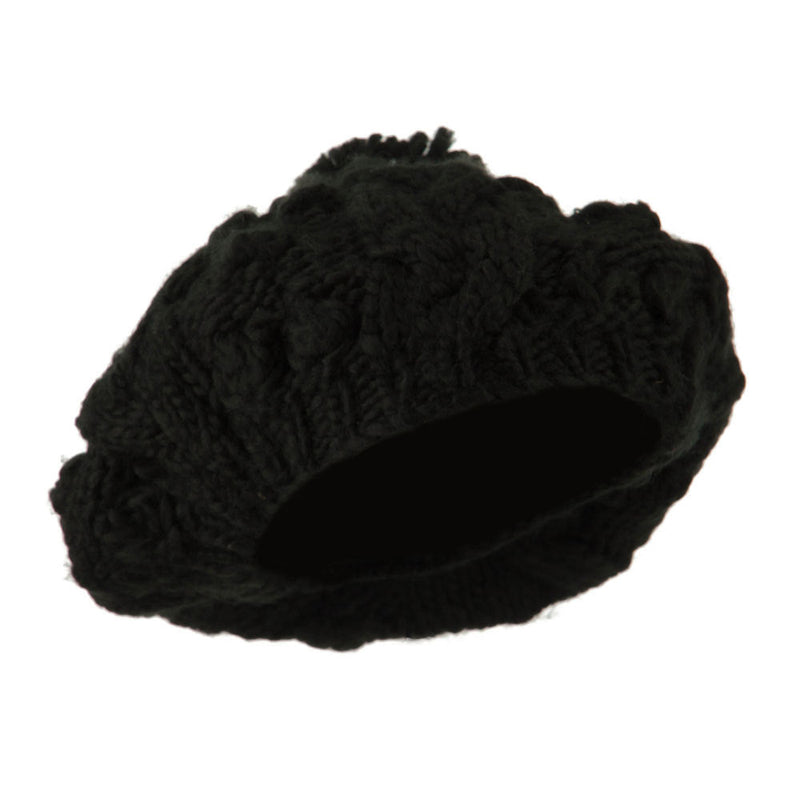 Twist Beret Knitted with Pom Pom