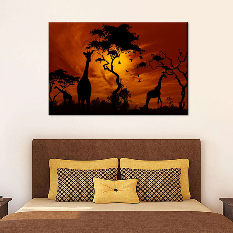 Silhouetted African Giraffes Wall Art