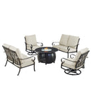 Black Aluminum Fire Table Set with Two Loveseats and Two Club Chairs