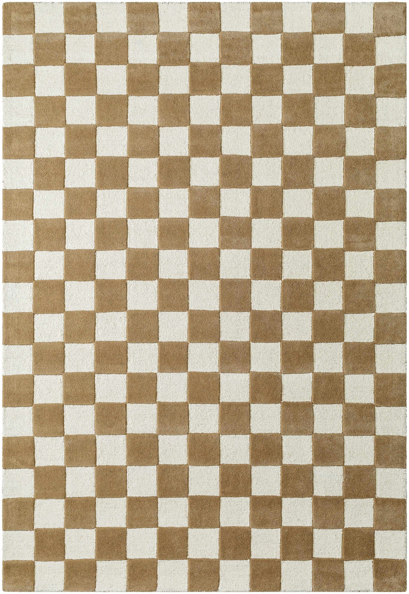 Timin Brown Checkered Wool Area Carpet