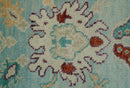 Teal And Beige Traditional Oushak Hand Knotted Wool Area Rug