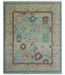 Teal And Beige Traditional Oushak Hand Knotted Wool Area Rug
