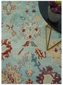 Teal And Beige Traditional Oushak Hand Knotted Wool Area Rug
