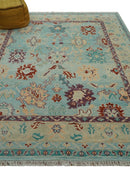 Teal And Beige Traditional Oushak Hand Knotted Wool Area Rug