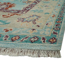 Teal And Beige Traditional Oushak Hand Knotted Wool Area Rug