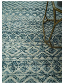 Teal and Ivory 5.6x8.6 Southwestern Tribal Trellis Recycled Art Silk Area Rug