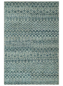 Teal and Ivory 5.6x8.6 Southwestern Tribal Trellis Recycled Art Silk Area Rug