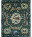 Teal and Ivory 8x10 Hand Knotted Traditional Mamluk Design wool Rug