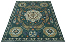 Teal and Ivory 8x10 Hand Knotted Traditional Mamluk Design wool Rug