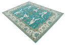 Teal and Ivory Hand knotted Oriental Oushak 9x12 wool Area Rug