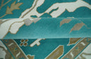 Teal and Ivory Hand knotted Oriental Oushak 9x12 wool Area Rug by The Rug Decor