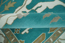 Teal and Ivory Hand knotted Oriental Oushak 9x12 wool Area Rug