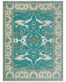 Teal and Ivory Hand knotted Oriental Oushak 9x12 wool Area Rug by The Rug Decor