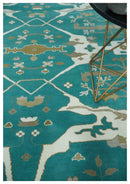 Teal and Ivory Hand knotted Oriental Oushak 9x12 wool Area Rug by The Rug Decor