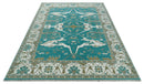 Teal and Ivory Hand knotted Oriental Oushak 9x12 wool Area Rug by The Rug Decor