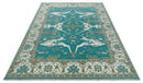 Teal and Ivory Hand knotted Oriental Oushak 9x12 wool Area Rug