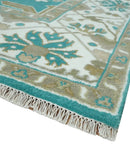 Teal and Ivory Hand knotted Oriental Oushak 9x12 wool Area Rug by The Rug Decor