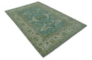 Teal and Ivory Hand Knotted Traditional Oriental Oushak 6x9 wool rug