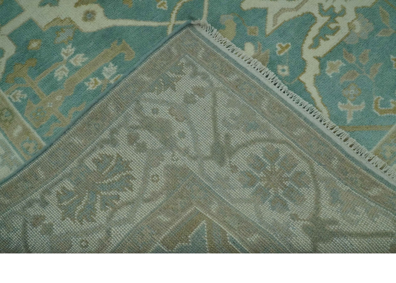 Teal and Ivory Hand Knotted Traditional Oriental Oushak 6x9 wool rug