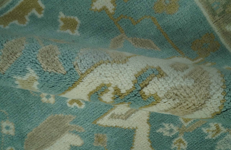 Teal and Ivory Hand Knotted Traditional Oriental Oushak 6x9 wool rug